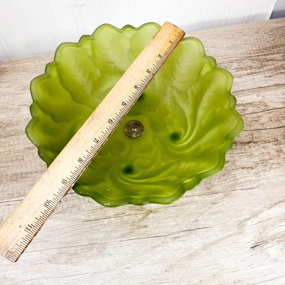 Vintage Frosted Green Glass Centerpiece Bowl:‎ Midcentury Modern Serving Platter